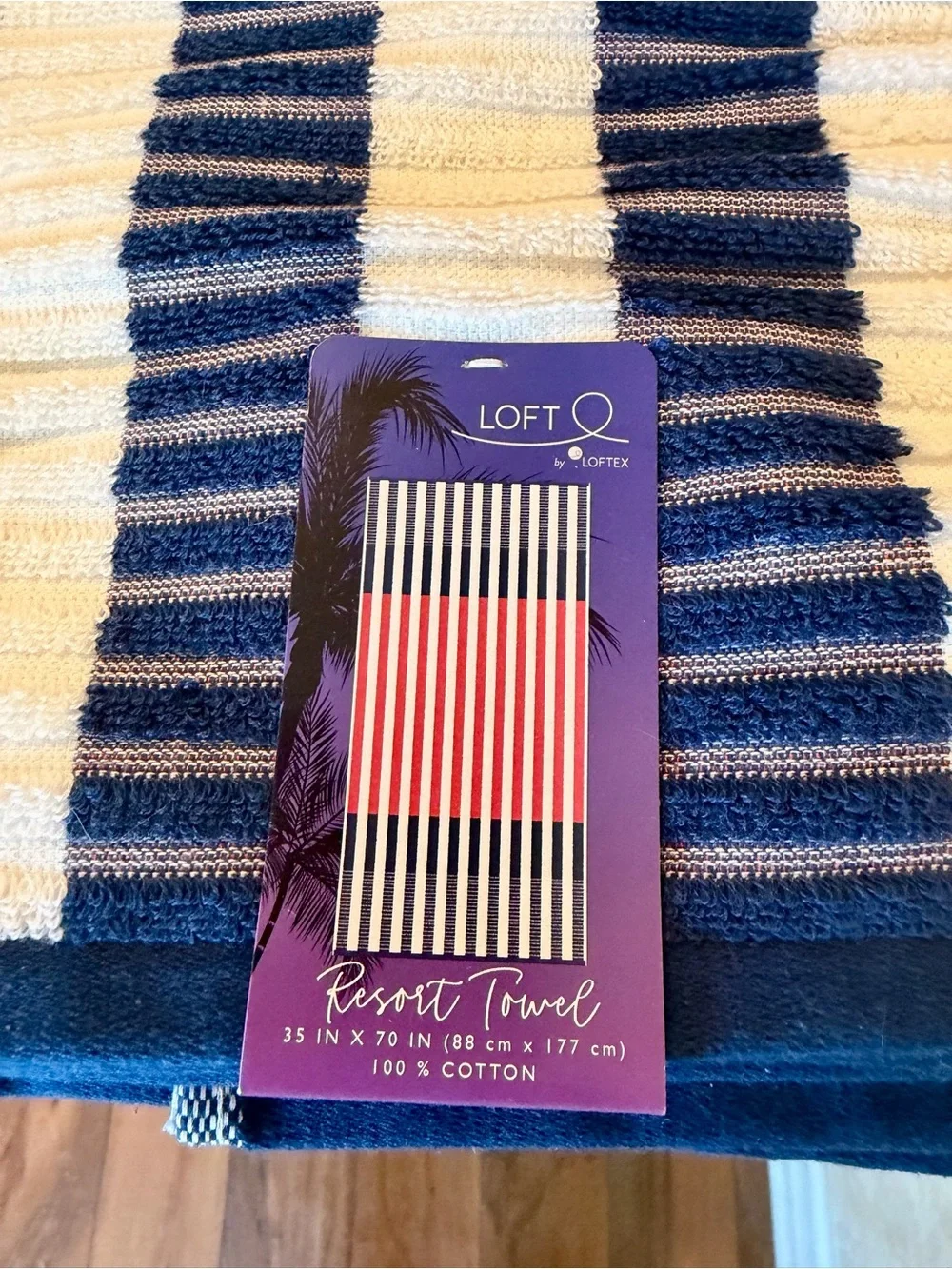 Loft by Loftex Resort Beach Towel 35x70 Red White Blue Striped 100% Cotton NWT